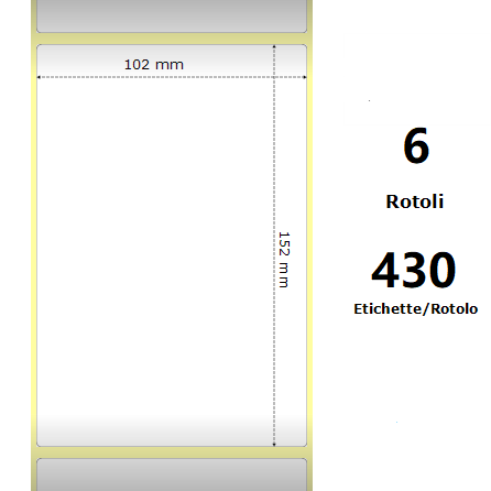 White 102x152mm, 430 Et/Rotolo Z-2000D 4x6x1 Core,circonferenza 106mm