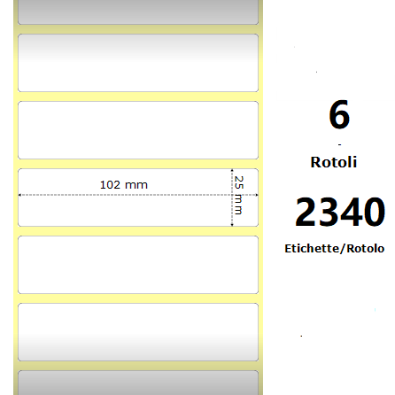 [ZE10010045] White 102x25mm,2340 Et/Rotolo Z-4000D, 4x1x1 Core, 6 Rolls