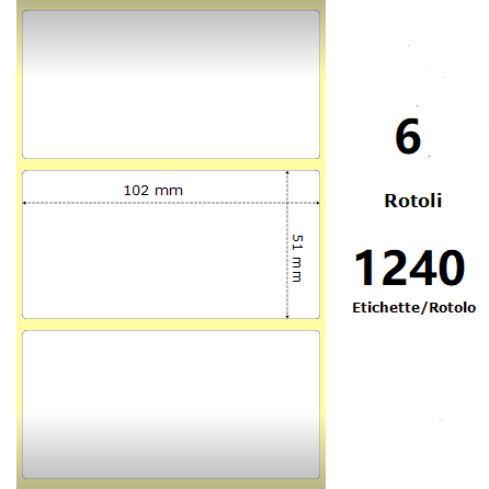 [ZE10010031] White 102x51mm, 1240 Et/Rotolo Z-2000D 4x2x 1 Core,circonferenza 106mm