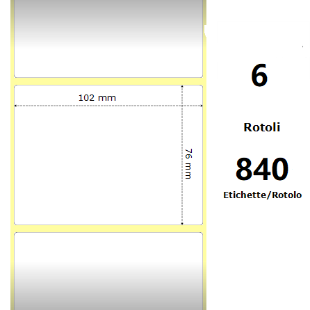 White 102x76mm, 840 Et/Rotolo Z-2000D 4x3x1 Core, 6 Rolls