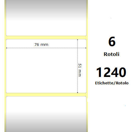 [ZE10010044] White 76x51mm,1240 Et/Rotolo Z-4000D, 3x2x1 Core, 6 Rolls