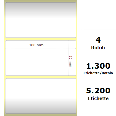 [ZE87000] White 100x50mm,1300 Et/Rotolo Z-2000D,3.9x2x1 Core,circonferenza 108mm
