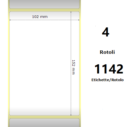 [ZE800740-605] White 102x152mm,1142 Et/Rotolo Z-2000D, 4x6x3 Core, 4 Rolls