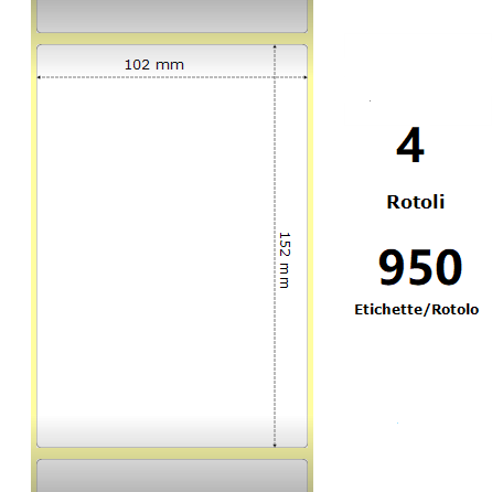 [ZE200963] White 102x152mm,950 Et/Rotolo Z-2000D, 4x6x3 Core,circonferenza 173mm