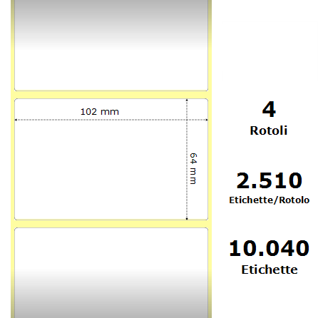White 102x63.5mm,2510Et/Rotolo Z-1000D, 4x2.5x3Core ,4 Rolls
