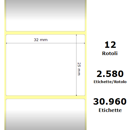 [ZE800261-105] White 32x25mm, 2580 Et/Rotolo Z-2000D 1.3x1x1 Core,circonferenza 108mm