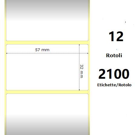 White 57x32mm, 2100Et/Rotolo Z-2000D,2.2x1.3x1Core,circonferenza 109mm