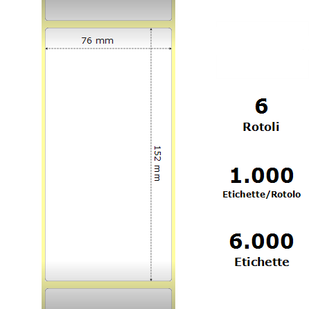 [ZE3006255] White 76x152mm,1000 Et/Rotolo Z-1000D, 3x6x3 Core, 6 Rolls