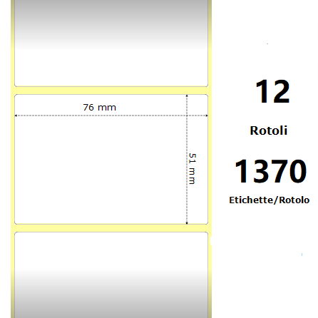 [ZE800263-205] White 76x51mm, 1370 Et/Rotolo Z-2000D, 3x2x1 Core, 12 Rolls
