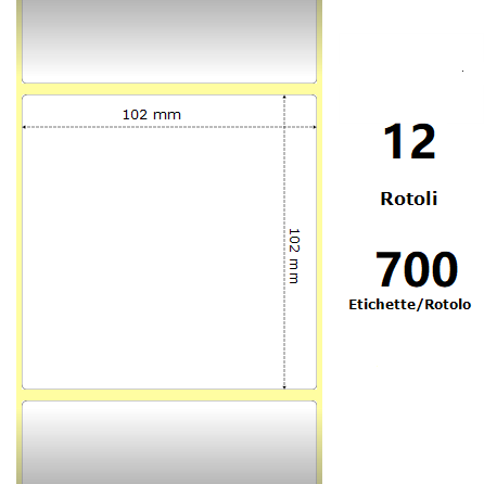 [ZE880191-101D] White 102x102mm, 700 Et/Rotolo Z-1000D,4x4x1 Core ,12 Rolls