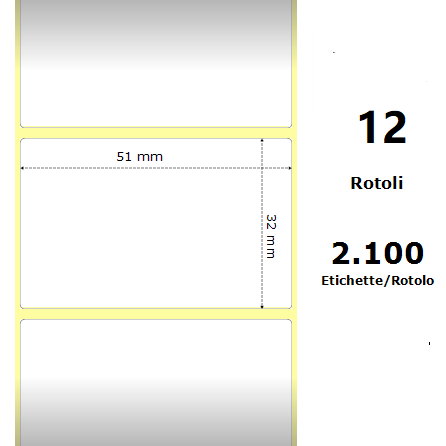 [ZE880175-031D] White 51x32mm,2100 Et/Rotolo Z-1000D, 2x1.3x1 Core,circonferenza 111mm
