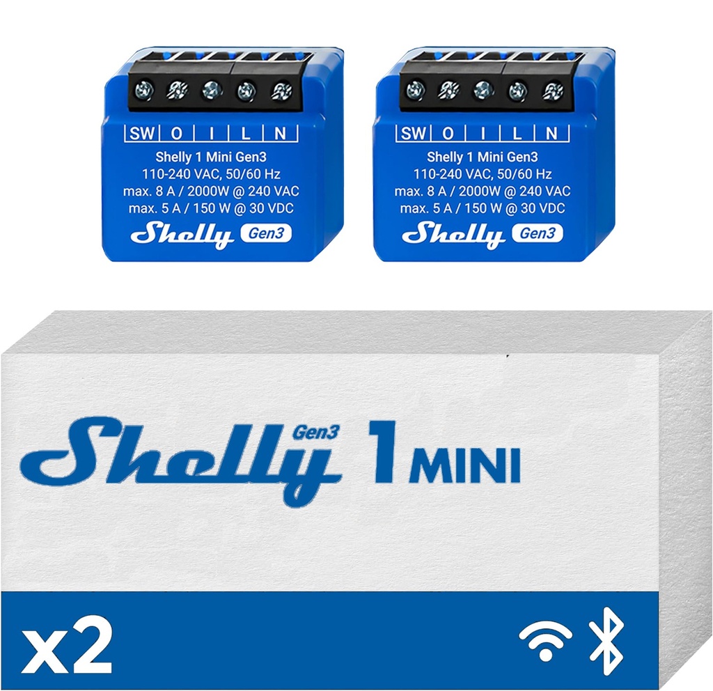 [SH-MINI1G32P] Shelly Mini 1 GEN3 2PACK- Smart Relay contatto pulito 8A AC/DC WiFi/BT/Matter