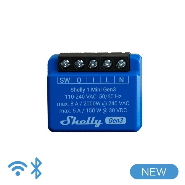 [SH-MINI1G3] Shelly Mini 1 Gen3 - Smart Relay contatto pulito 8A AC/DC WiFi/BT/Matter
