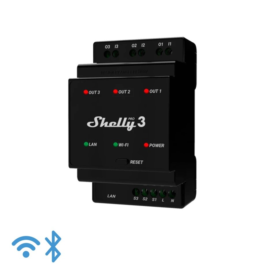 [SH-PRO3] Shelly Pro 3 - IP Smart Relay contatto pulito DIN 3ch. LAN/WiFi/BT