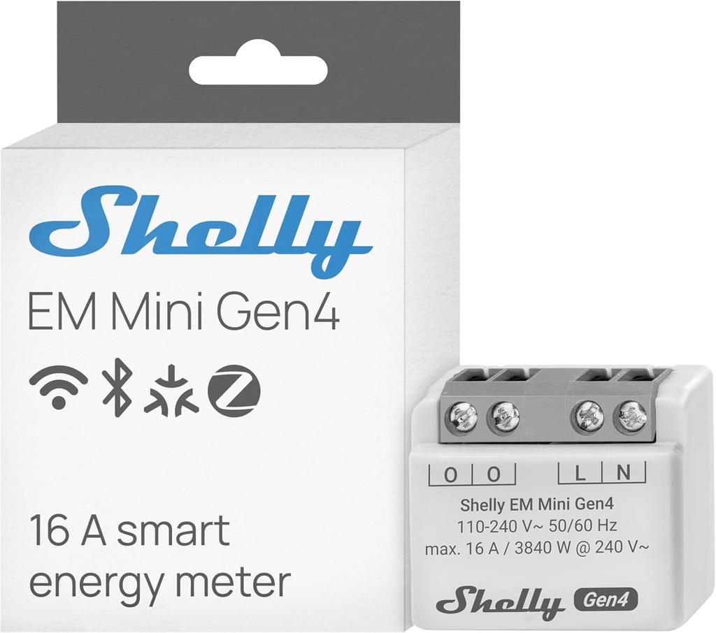 [SH-EMMINIG4] Shelly EM Mini Gen4Misuratore di Energia Smart 16A | WI-Fi+Bluet+Zigbee+Matt