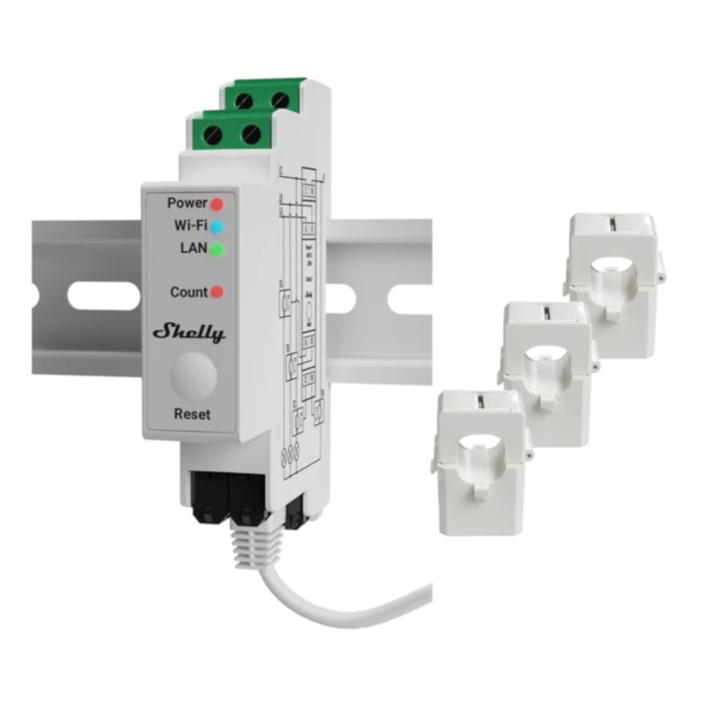 [SH-PRO3EM120] Shelly Pro 3EM 120A - Contatore energia DIN + 3 pinze120A