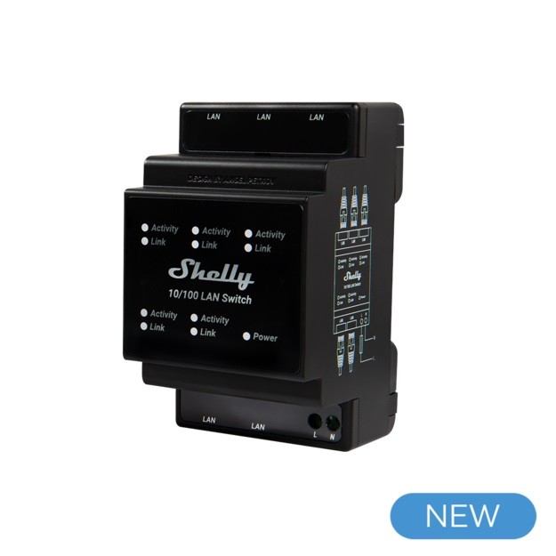 [SH-LANSW] Shelly LAN Switch - Switch di rete DIN rail con 5 porte RJ45 ethernet
