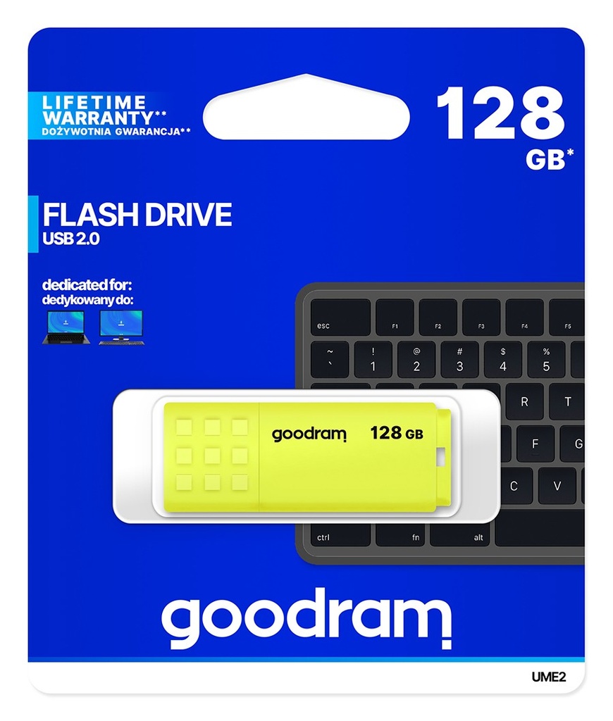 GoodRAM Pendrive 128GB UME2 yellow USB 2.0 - retail blister - UME2-1280Y0R11