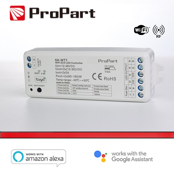 Ricevitore DIM +pulsante 12/36V DC,2CH*5A, Wi-Fi+RF 2.4G CCT