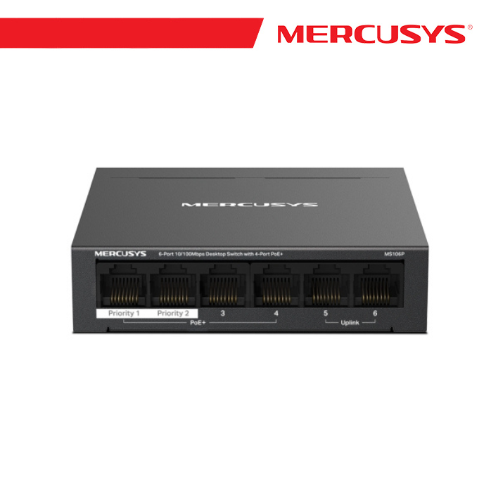 [MS-MS106P] Mercusys 6-Port 10/100Mbps Desktop Switch with 4-Port PoE+ - MS106P
