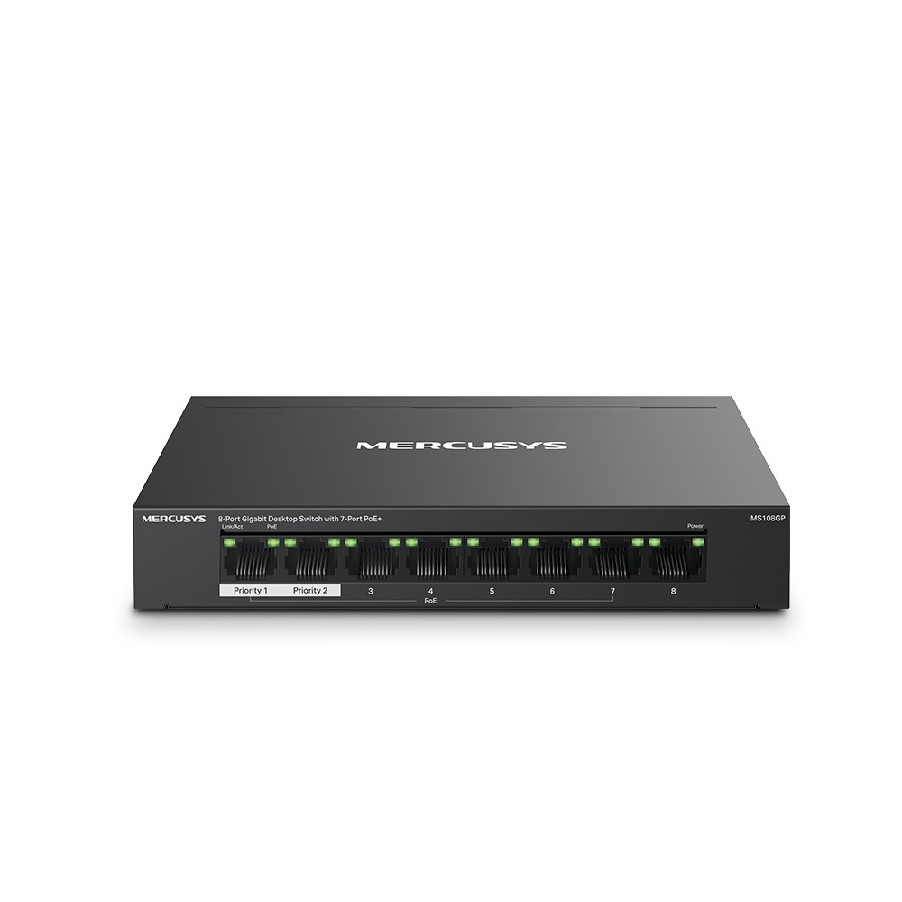 [MS-MS108GP] Switch 8 porte Gigabit con 7 porte PoE+ Mercusys MS108GP