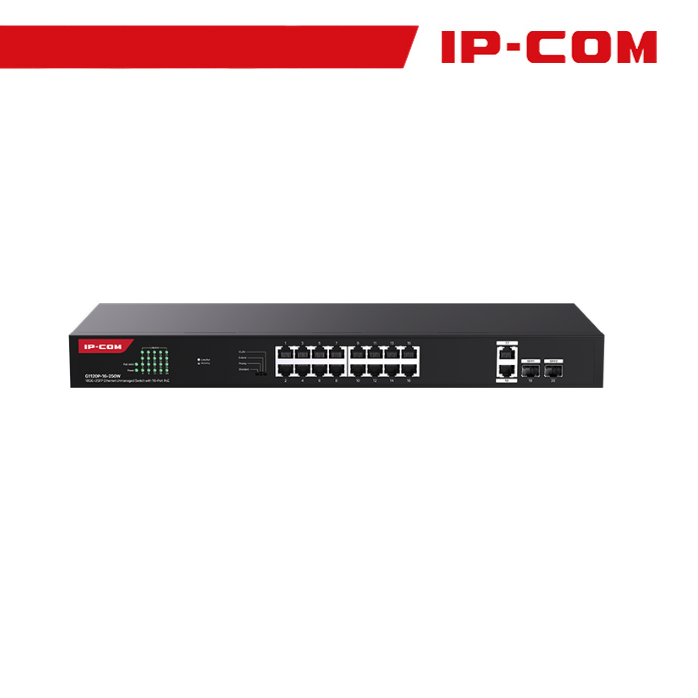 IP-COM Switch Gigabit PoE - 20 porte (16 GE PoE + 2 GE + 2 SFP) | G1120P-16-250W