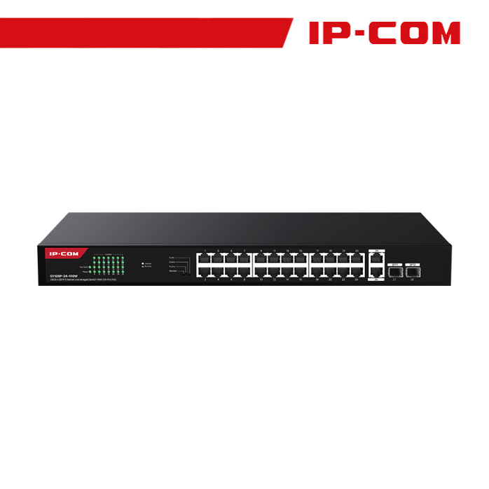 IP-COM Switch Gigabit PoE - 28 porte (24 GE PoE + 2 GE + 2 SFP) | G1128P-24-410W