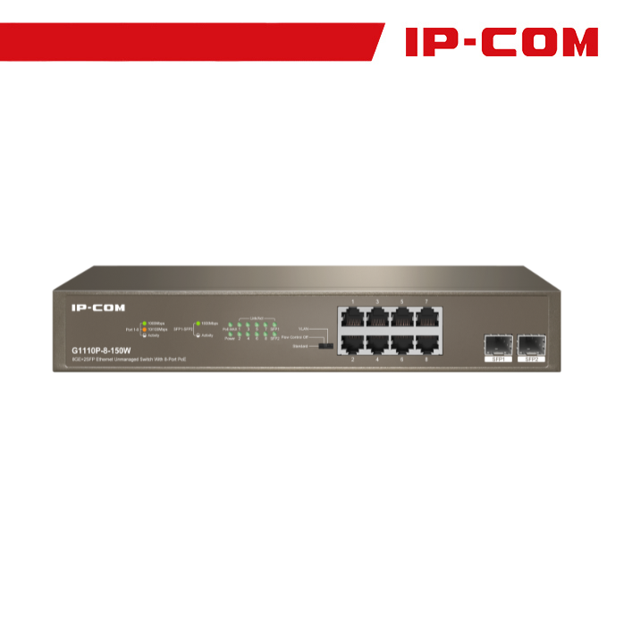IP-COM Switch Unmanaged 8GE + 2SFP 8 porte PoE 150W EOL | G1110P-8-150W