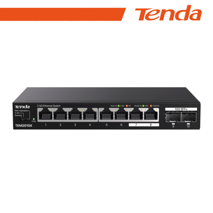 Tenda Switch 2.5G -10 port(8 porte 2.5GE + 2 port 10G SFP+) Desktop | TEM2010X