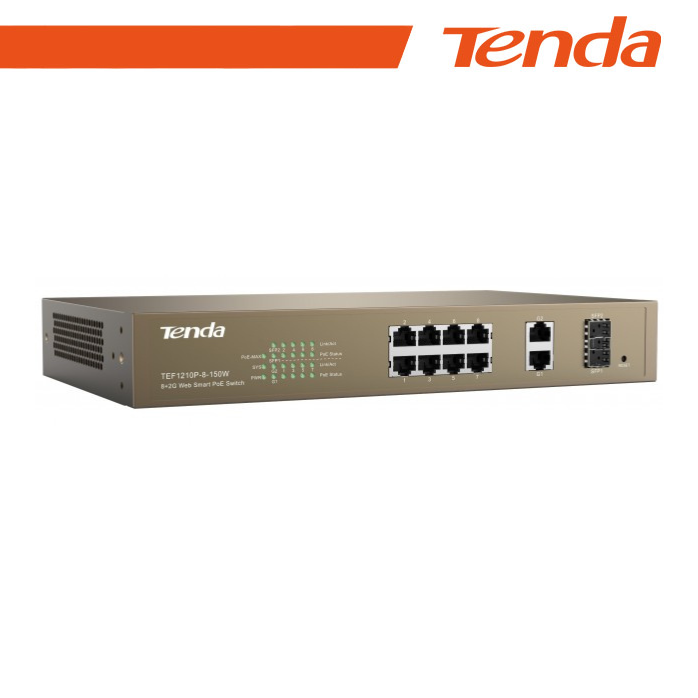 Tenda Switch PoE Desktop Smart 8 Porte 10/100Mb+2Gb+2SFP - EOL | TEF1210P-8-150W