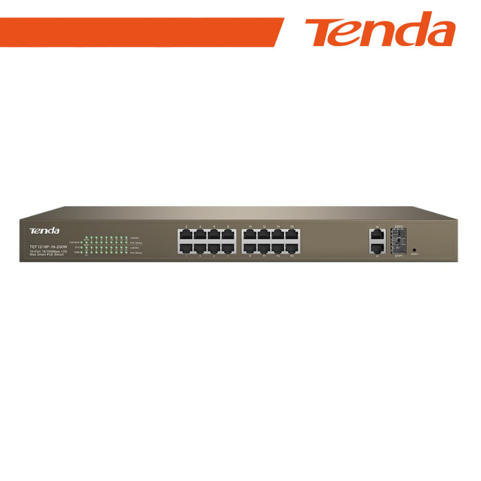 Tenda Switch PoE Web Smart 16 Porte 10/100+2Gb+2SFP - EOL | TEF1218P-16-250W