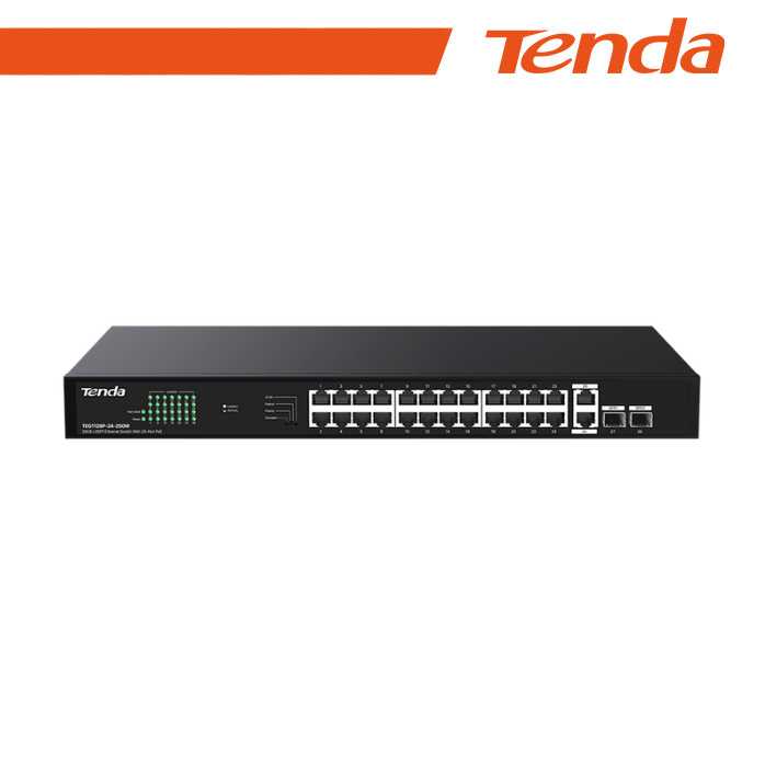 Tenda Switch Gigabit PoE - 28 porte (24 GE PoE + 2 GE + 2 SFP) | TEG1128P-24-250W