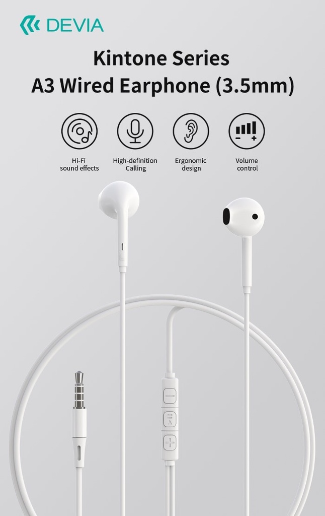 Auricolari Devia Smart A3 con Mic e Controllo 1.2 mt Bianco JACK 3,5mm