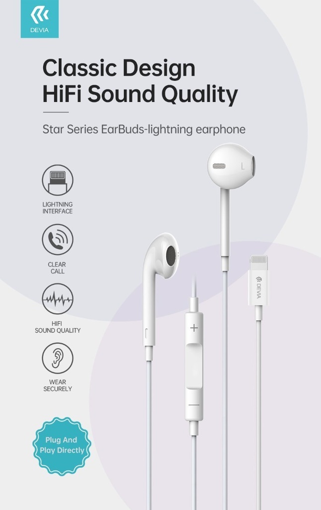 [DEELAP864W] Auricolari compatibili Apple Lightning con controlli e microfono