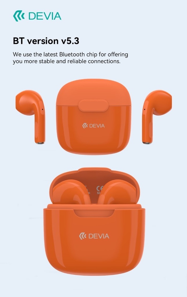 Auricolari Devia TWS-K1 Bluetooth 5.3 EM057 Arancio----DEEM404095B