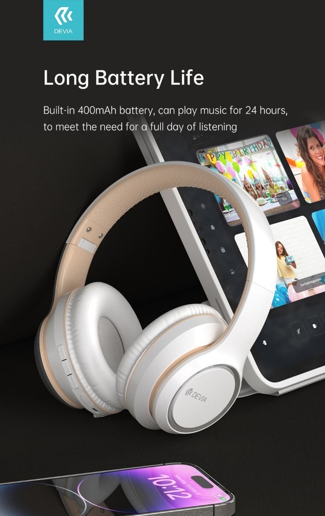 [DEWHV529W] Cuffia wireless EM039 bluetooth V. 5.2 ricaricabile Bianca