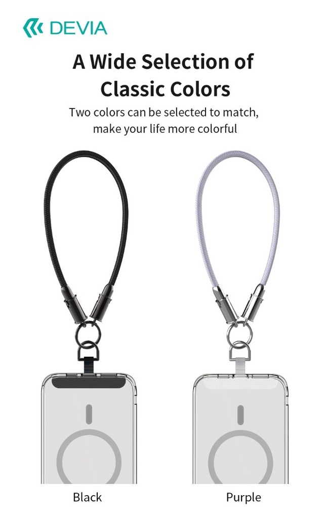 [DEWLCC094P] Cordino cavo Tipo-C PD 60W da polso porta telefono Viola 0,3 mt