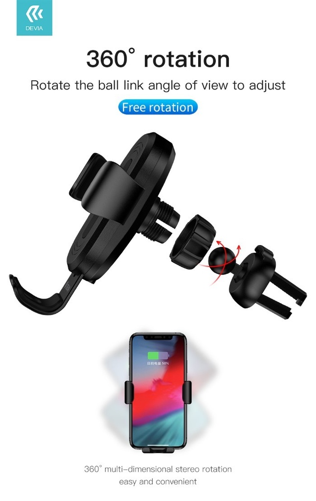 [DESGW906B] Supporto telefono gravità carica wireless 10W da presa aria