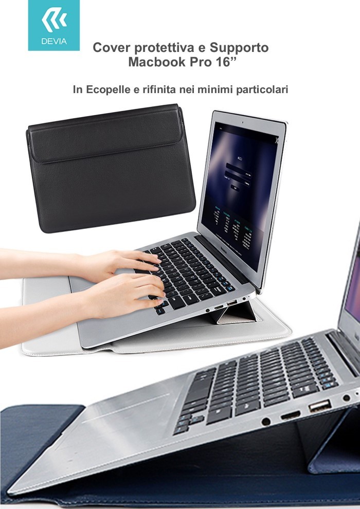 [DEMK16365B] Cover protettiva per Macbook Pro 16'' con Supporto Nera