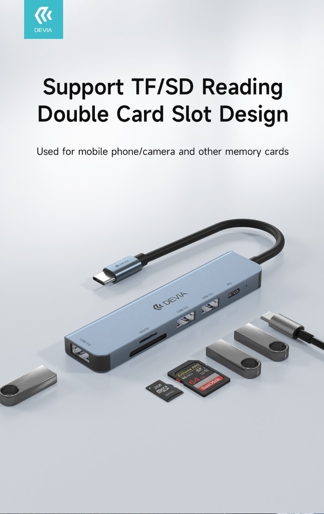 [DEHB51PD882] Leopard Type-C a USB3.0*3+PD + lettore di schede 5 in 1 HUB