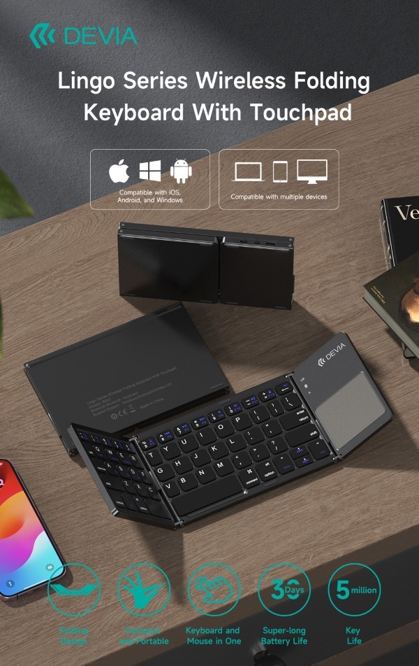 [DEB033364G] Tastiera e Touchpad bluetooth richiudibile Compatibile Microsoft, Android, Apple