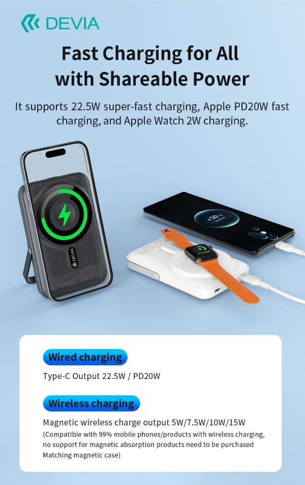 [DEPB20M162B] Power bank Magnetico con supporto anche per Apple Watch 22,5W 10.000 mAh Nero