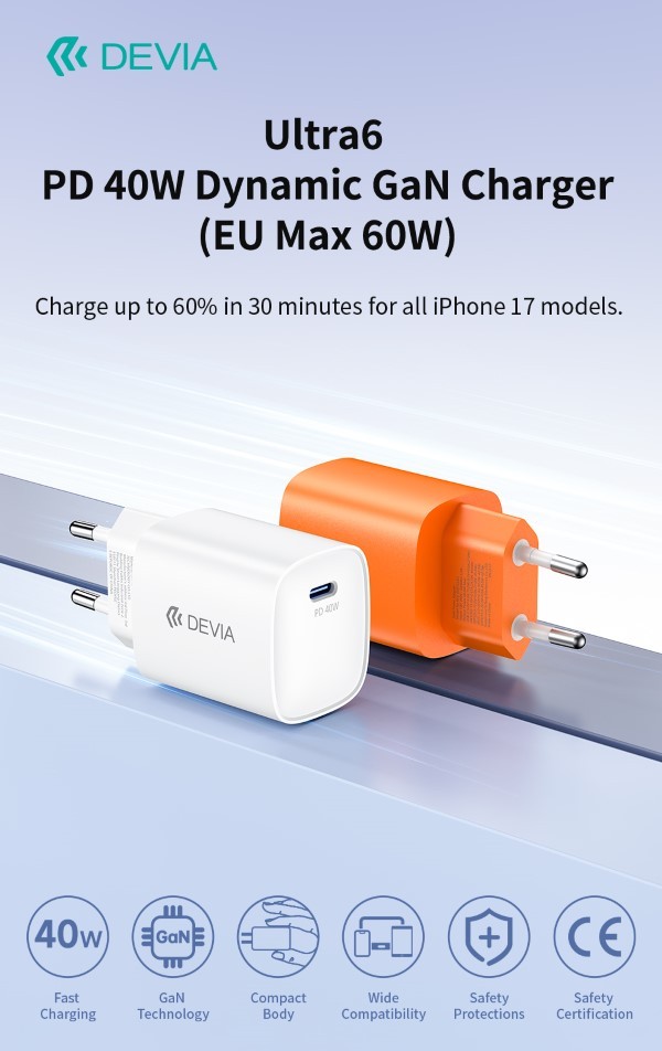 Caricabatterie dinamico GaN Ultra6 PD da 40 W (max 60 W) Bianco