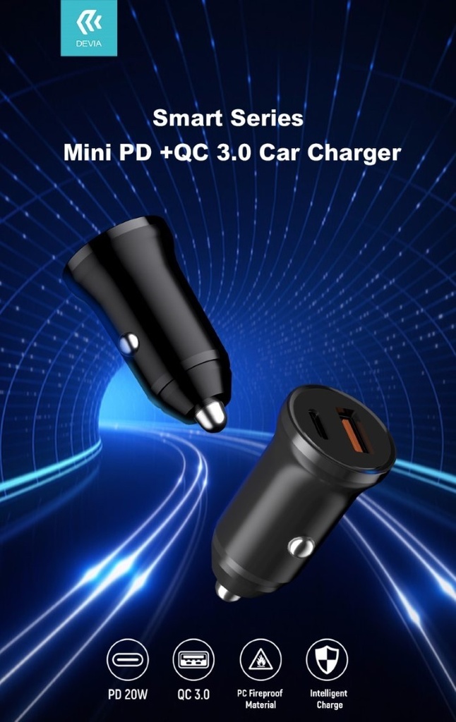 [DEEA442C360] Carica da Auto Super Rapido Slim PD+QC3 30W. 2 Out A+C Nero