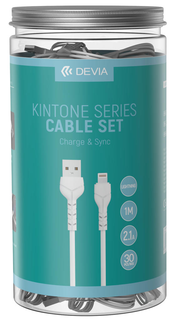 30 Cavi bulk in Barattolo V2 Lightning Apple 5V 2.1A Bianchi