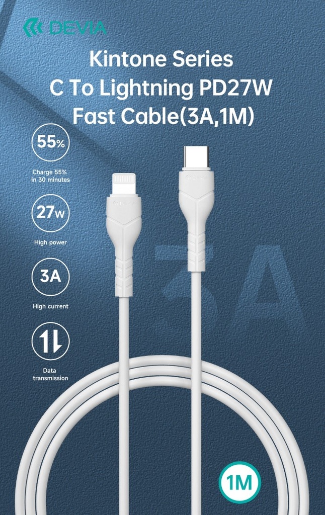 [DECALC584W] Kintone Cavo da Tipo-C a Lightning 5V 27W 1Mt Carica e Dati