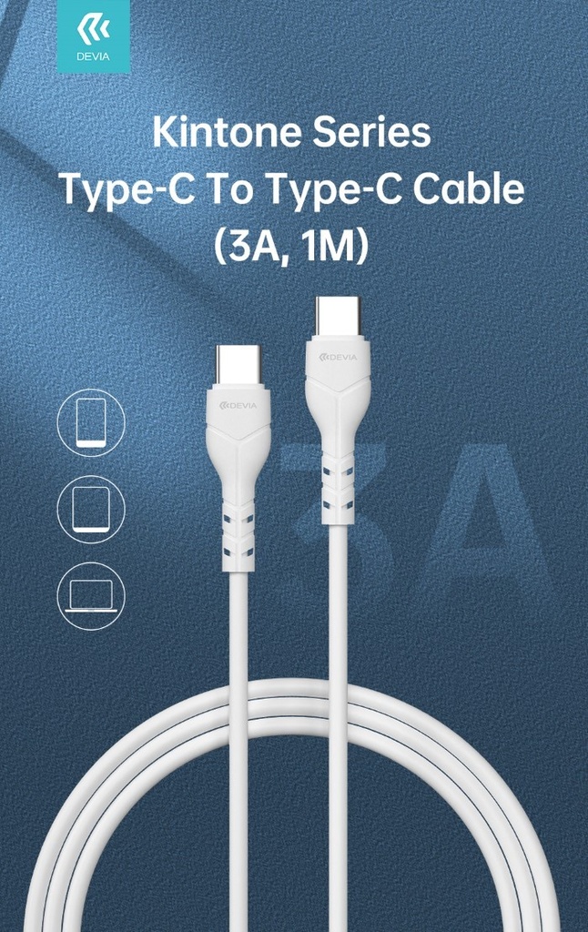 Kintone Cavo da Tipo-C a Tipo-C 5V 3A 1Mt Carica e dati Bianco