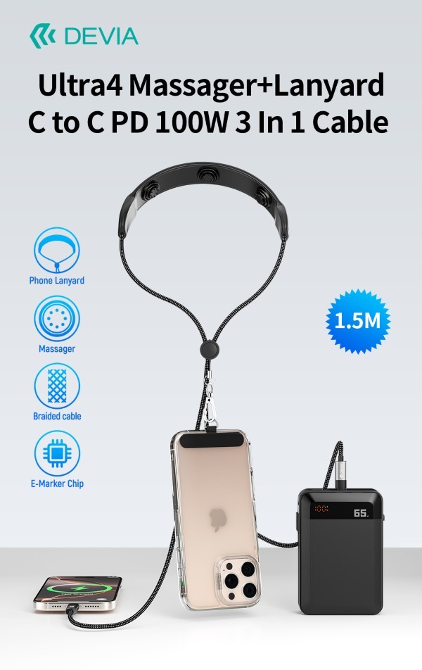 Cavo PD 100W Tipo-C con Massaggiatore e tracolla portatelefono