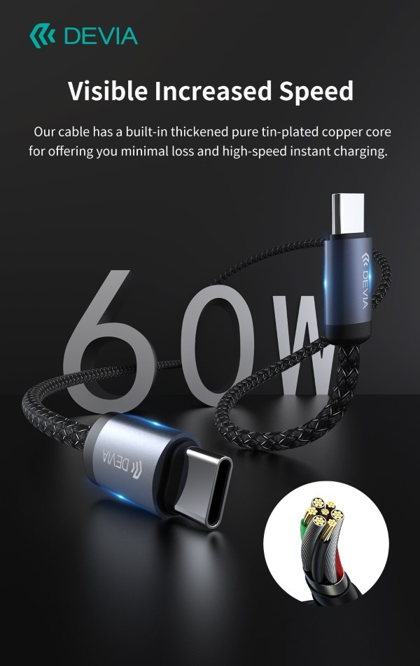 [DECCPD3332B] Cavo carica rapida da C a C PD 60W 3A, 3 Metri Nero