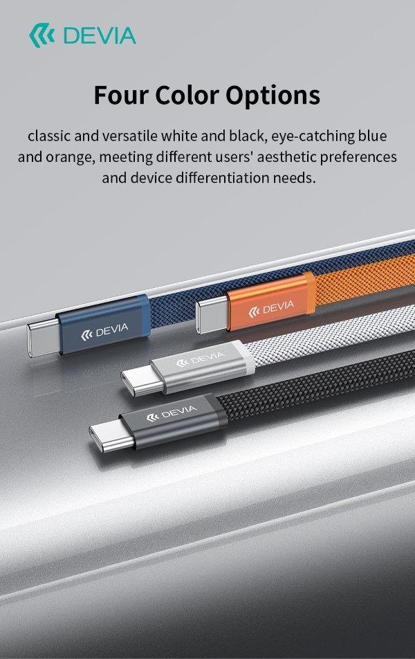 [DEEC664751O] Cavo di ricarica rapida piatto in metallo intrecciato Ultra3 C-C PD 240W (1,5 m) Arancio